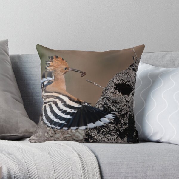 Happy Hoopoe Throw Pillow