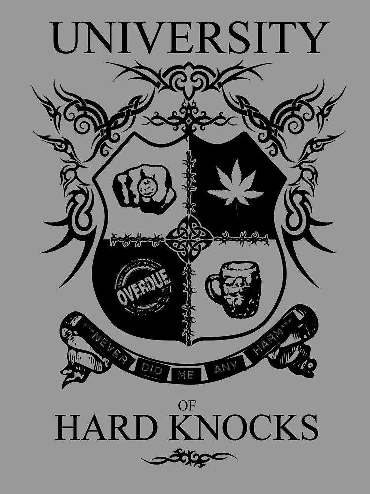 University Of Hard Knocks Black Greeting Card By Reverendbj Redbubble