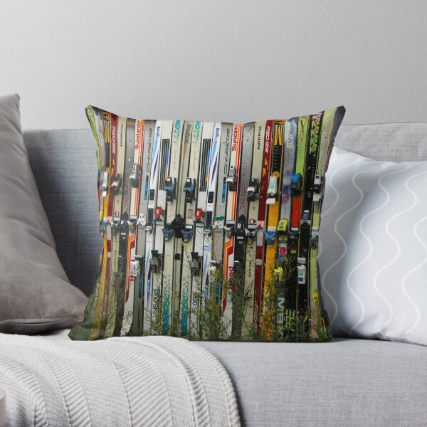 Ski Fence Throw Pillow