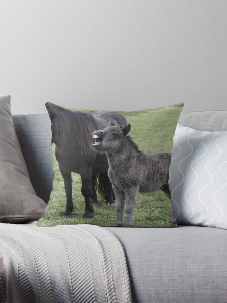 Shetland pony Foal and mare Throw Pillow