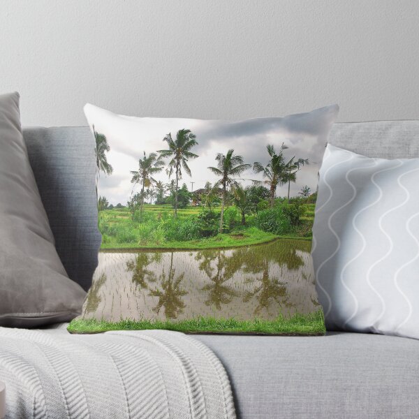Reflections in the ricefield Throw Pillow