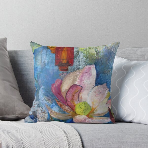 Item preview, Buddha III: detail of lotus flower and lantern from original mixed media painting designed and sold by Alyshia Hansen.