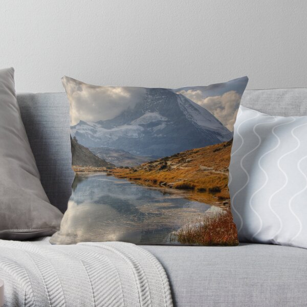 Matterhorn reflected in Lake, Zermatt Throw Pillow