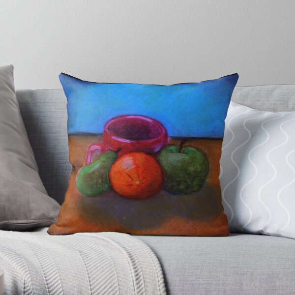 Fruits and Cup of Coffee Throw Pillow