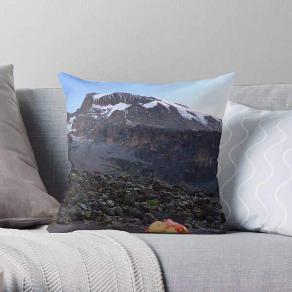 Camp at Breakfast Cliffs, Mount Kilimanjaro Throw Pillow