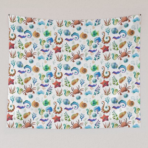 Item preview,  Sea pattern with fish and starfish designed and sold by fiolika.