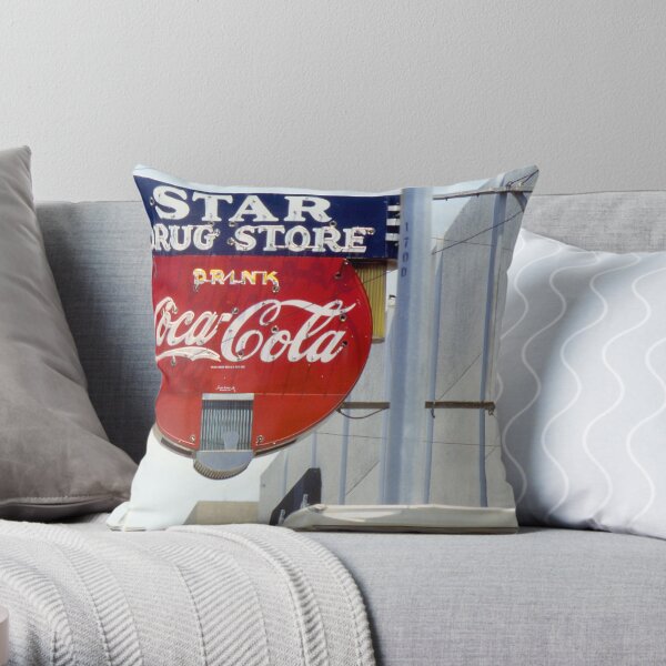 Coca-Cola Neon Sign, Galveston, Texas Throw Pillow