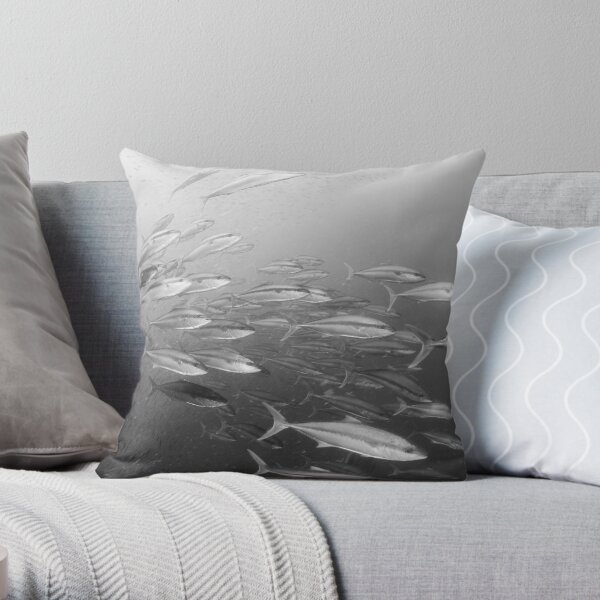 The hunting pack - kingfish on the wreck of the HMAS Brisbane off Mooloolaba Throw Pillow