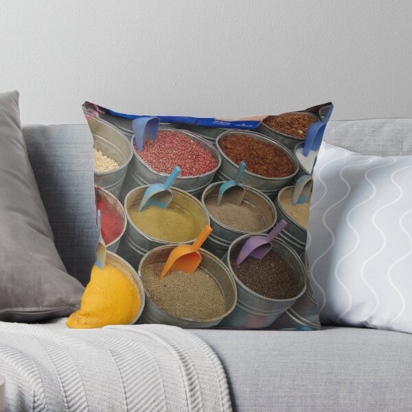 Spices - Old Souk, Fez, Morocco Throw Pillow