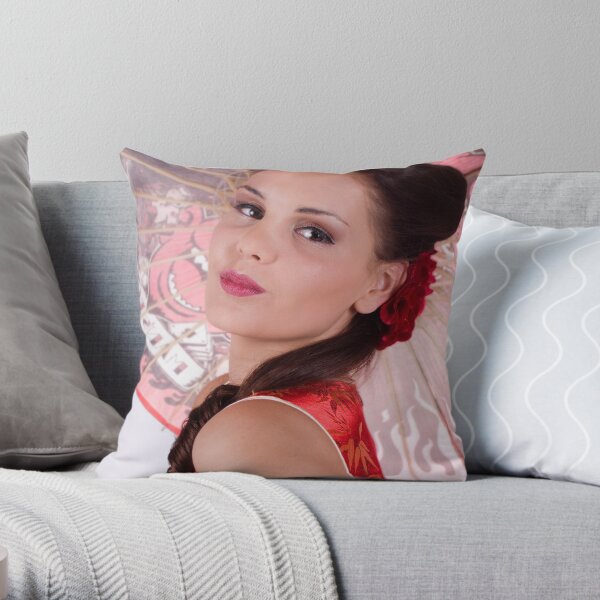 Lady in Red Throw Pillow