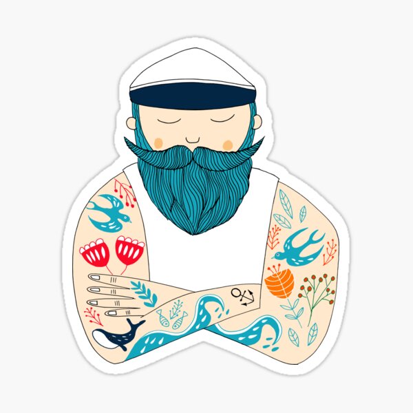 Tattooed, bearded, Scandinavian sailor. A gift from the coast Sticker for  Sale by No-Love