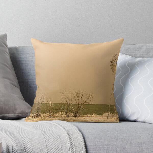 Kansas Windmill in Sepia Throw Pillow