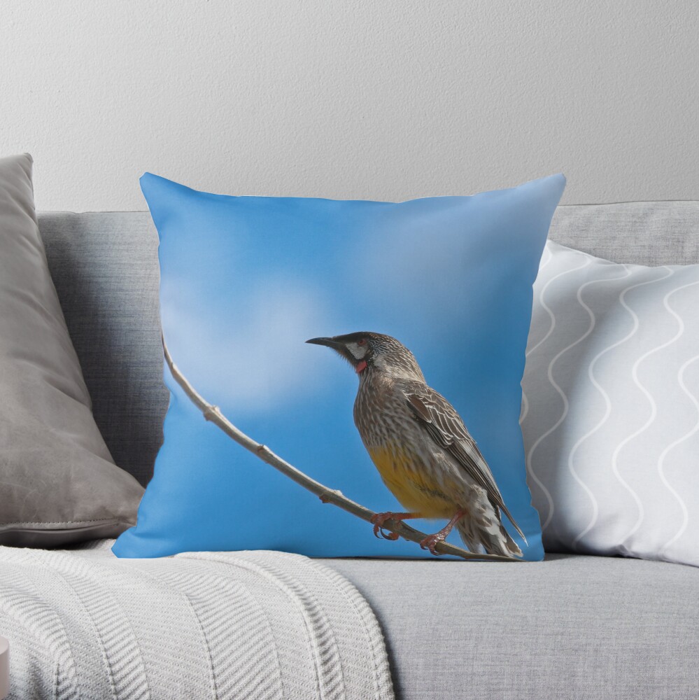 Red Wattlebird Throw Pillow