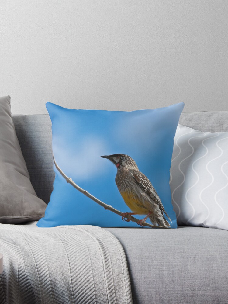 Thumbnail 1 of 3, Throw Pillow, Red Wattlebird designed and sold by Andreas Koepke.