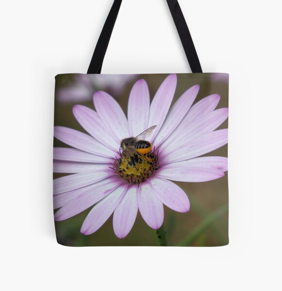 Bee collecting pollen from flower All Over Print Tote Bag