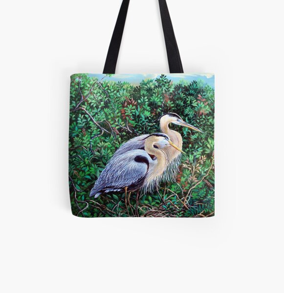 Morning Refuge-Great Blue Heron All Over Print Tote Bag