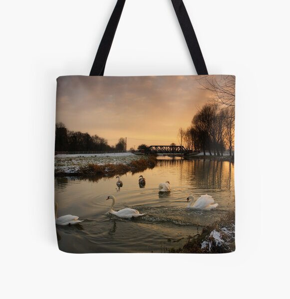 Swans on the River All Over Print Tote Bag