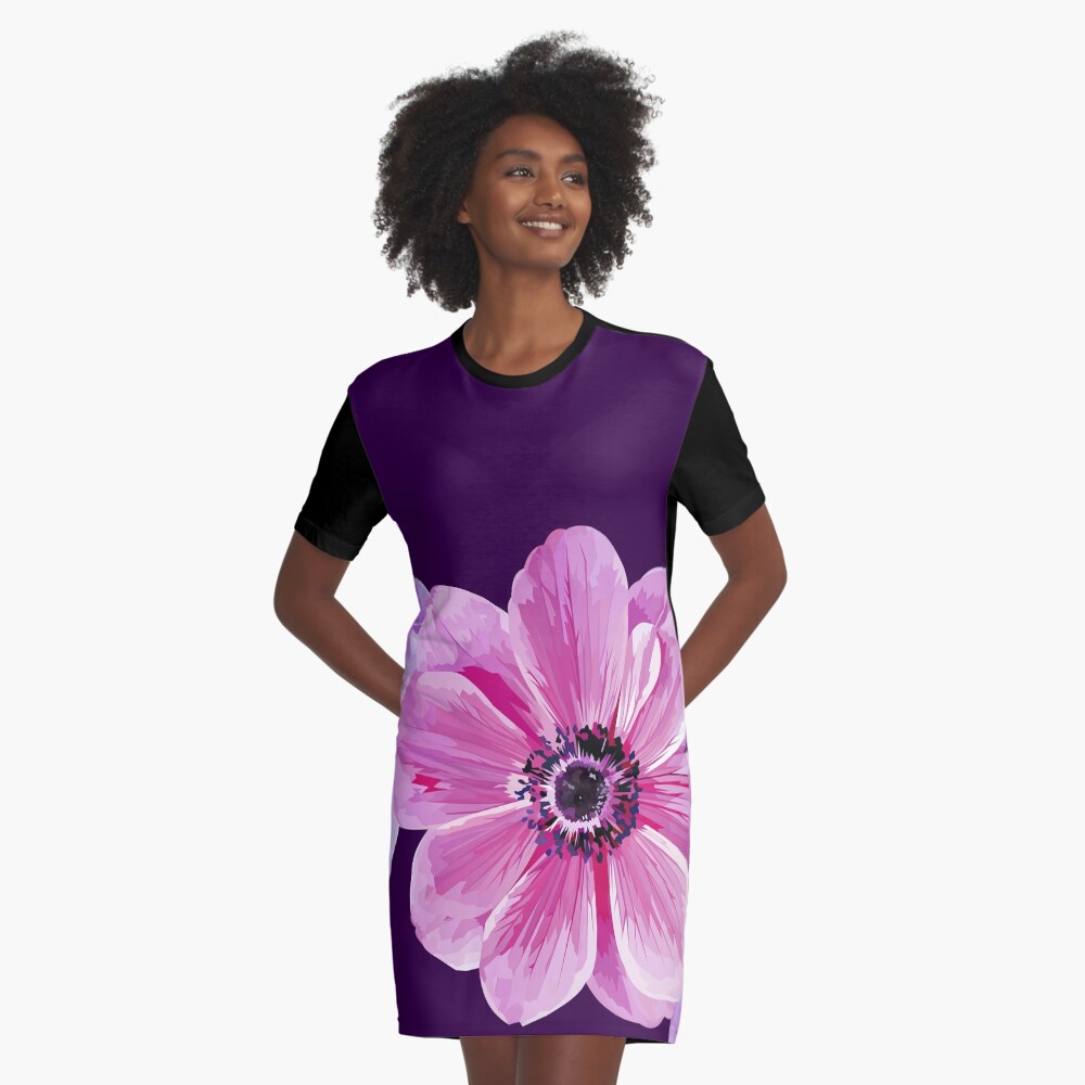Pink Flower Power Graphic T-Shirt Dress