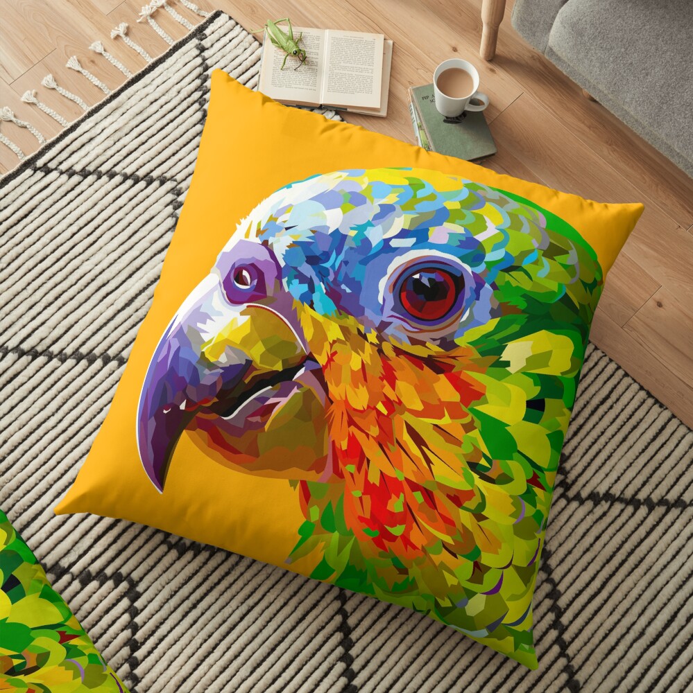 Rainbow colored parrot Floor Pillow