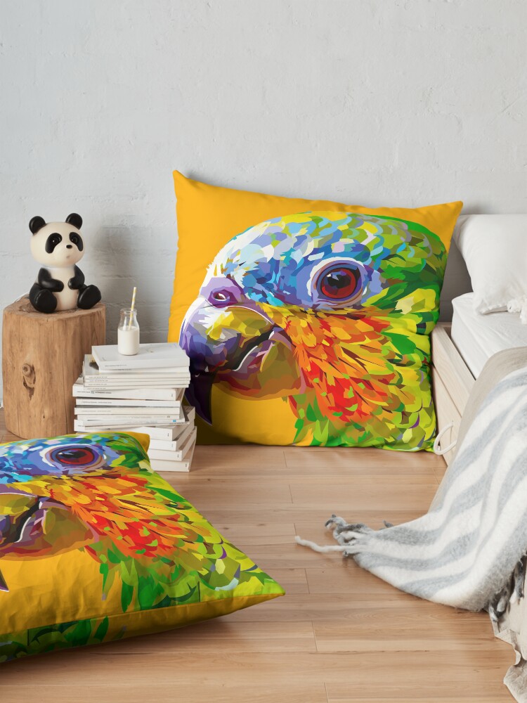 Alternate view of Rainbow colored parrot Floor Pillow