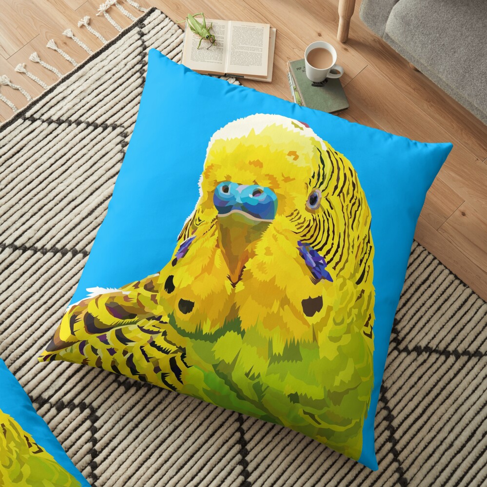 Yellow and Green Budgie Parakeet Floor Pillow