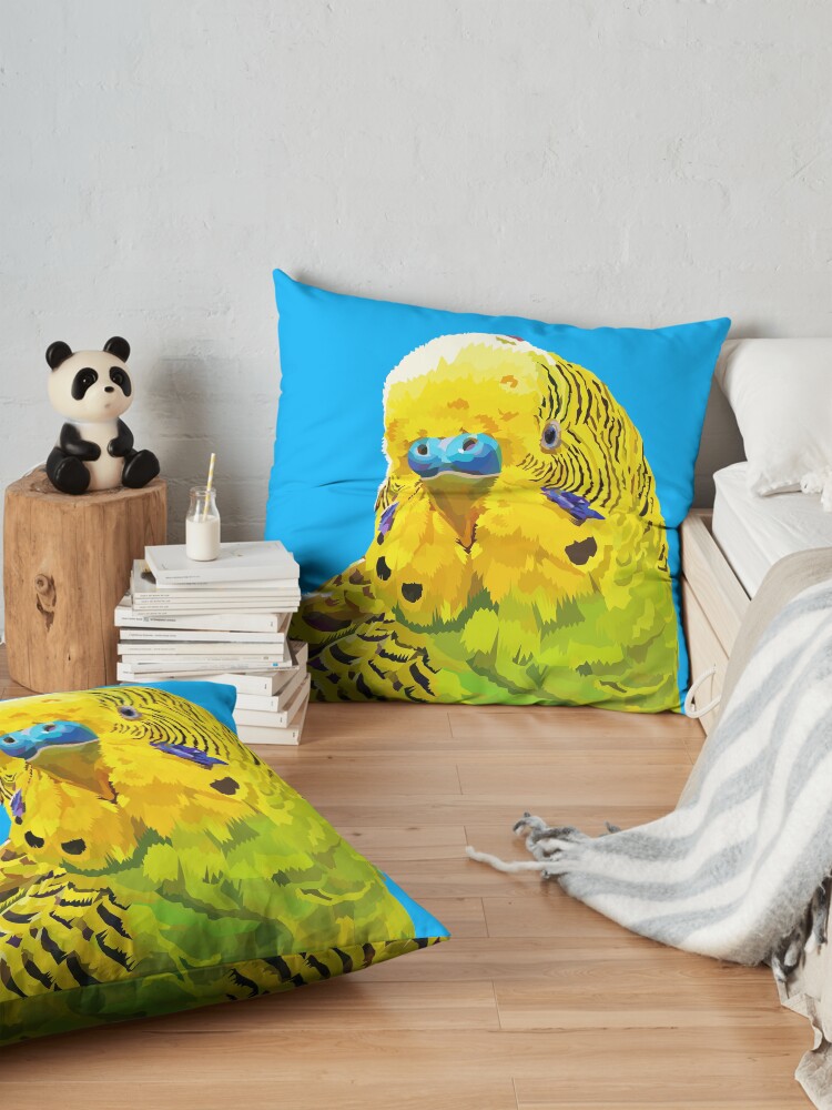Alternate view of Yellow and Green Budgie Parakeet Floor Pillow
