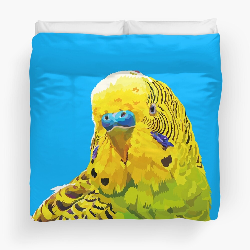 Yellow and Green Budgie Parakeet Duvet Cover