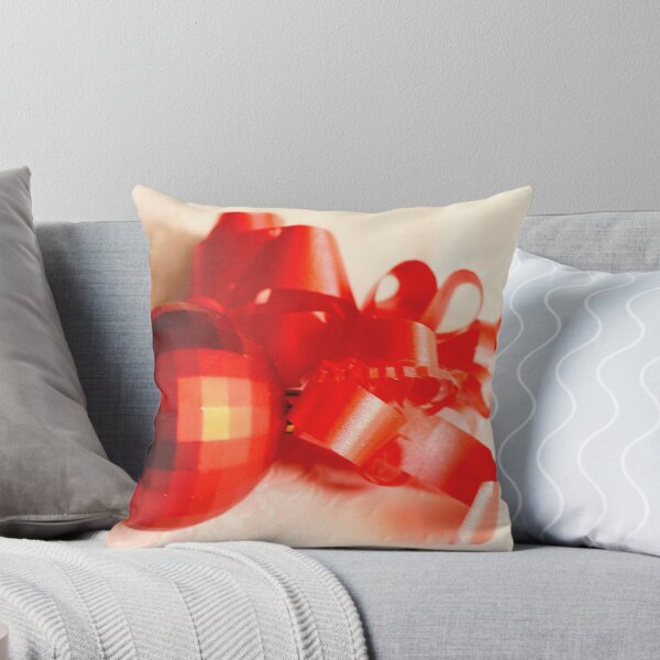 Item preview, Red geodesic Christmas ball with red ribbon  on white damask linen designed and sold by pogomcl.