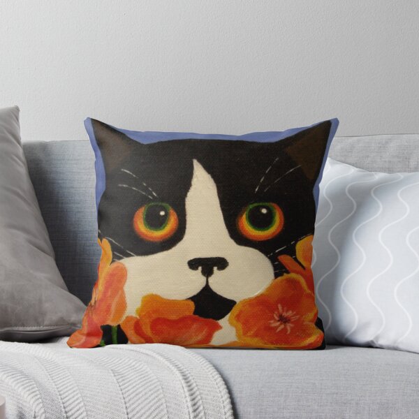 Artikelvorschau,  Größe 6 x 6 Zoll in einem Verkauf. Letzte Woche habe ich sie aufgesucht und ein paar Katzen darauf gemalt. Dieser zeigt eine Smokingkatze namens Poppy. Er mag nichts lieber als sich unter den bunten Seidenpapierblüten dieser kalifornischen Mohnblumen zu  entworfen und verkauft von Anni Morris.