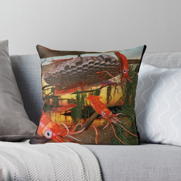 Ocean Invasion #8: Tending the Squid Hive Throw Pillow