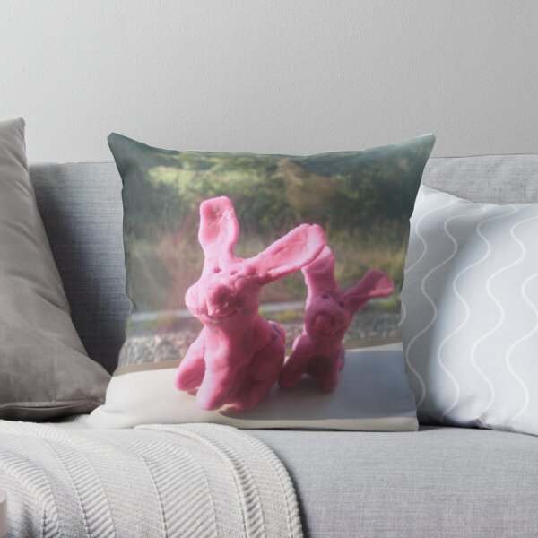 Rabbits on a train II Throw Pillow