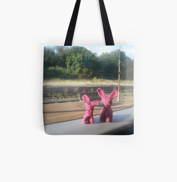 Rabbits on a train All Over Print Tote Bag