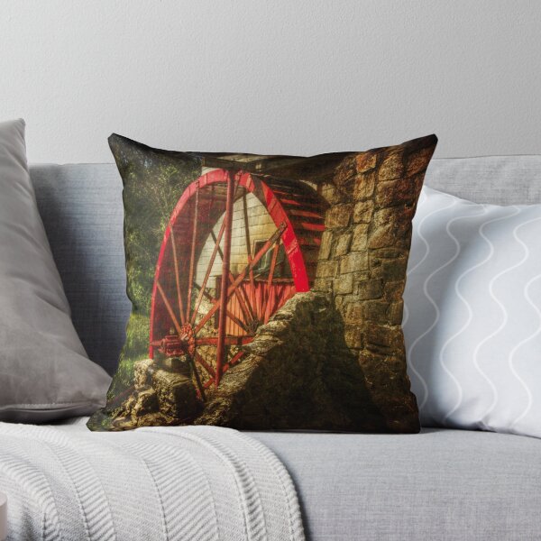 The Gristmill's Waterwheel Throw Pillow