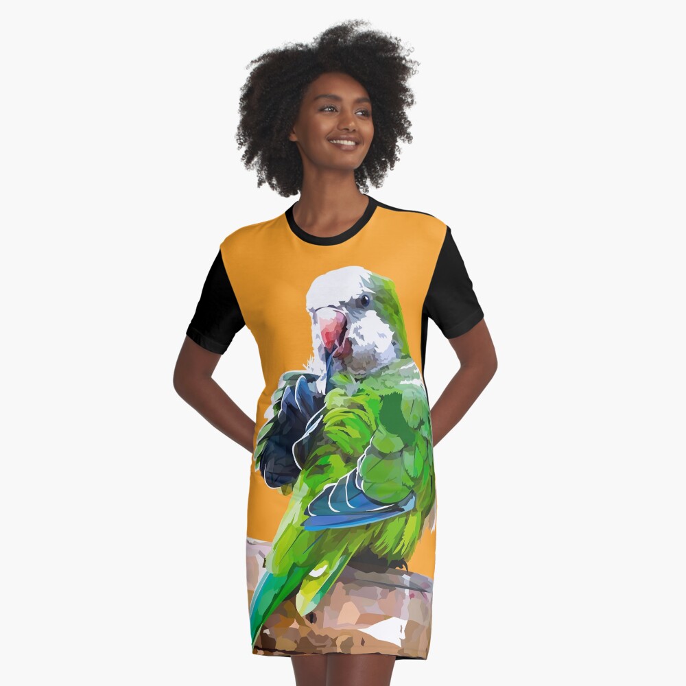 Green little parrot Graphic T-Shirt Dress