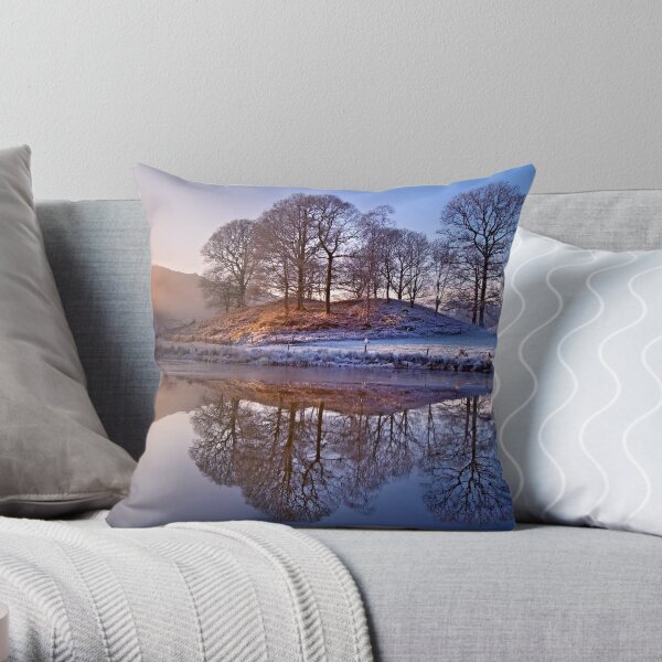 Clearing mist and reflections - River Brathay Throw Pillow