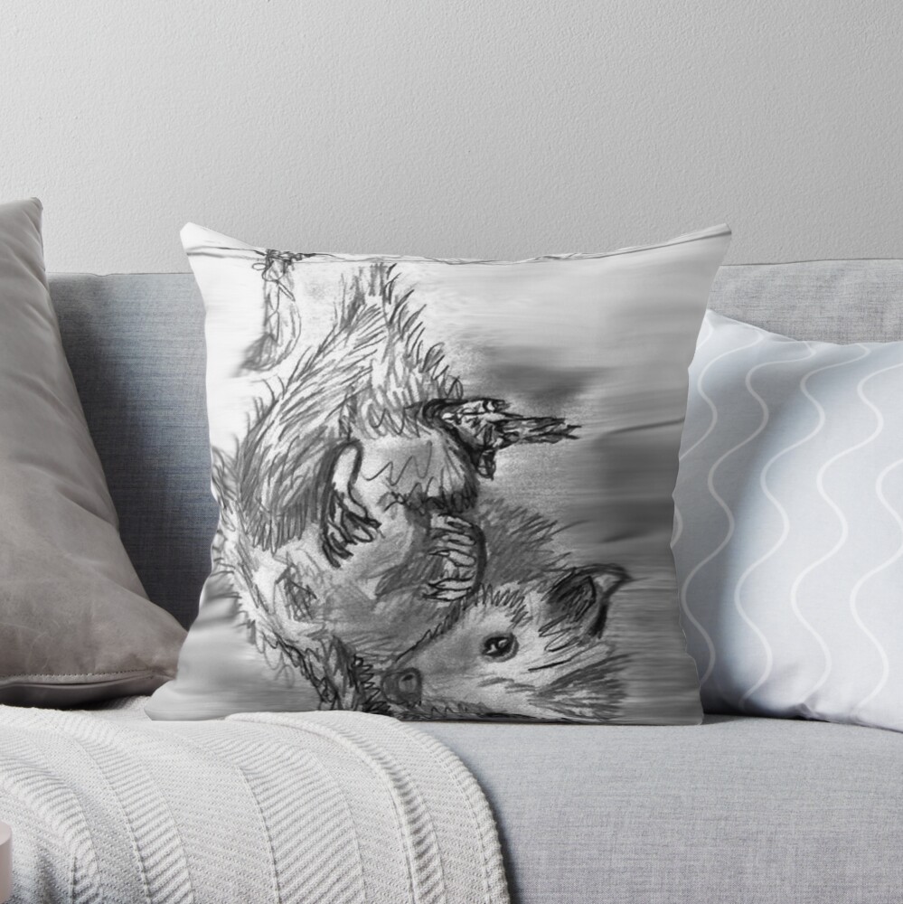 Sketchbook Opossum Throw Pillow