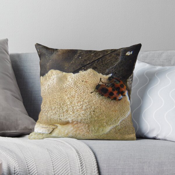 Beetles on Fungus Throw Pillow