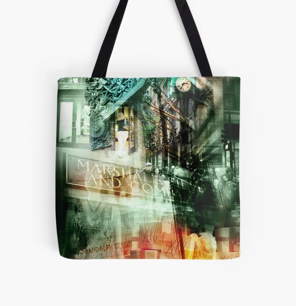 Chicago State Street Macy's Marshall Fields THE GREAT CLOCK Print  Green TOTE BAG