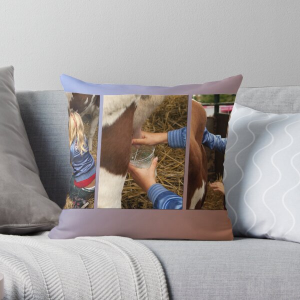 The girl and the cow - triptych 2 Throw Pillow
