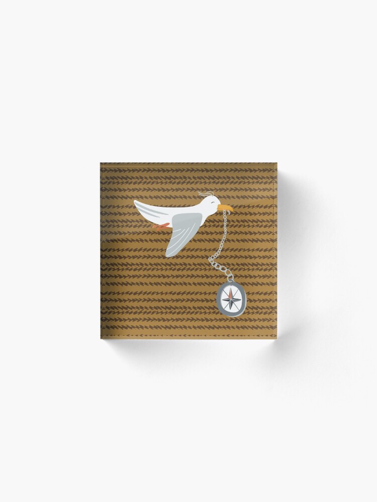 Alternate view of Funny seagull fleeing with compass in beak Acrylic Block