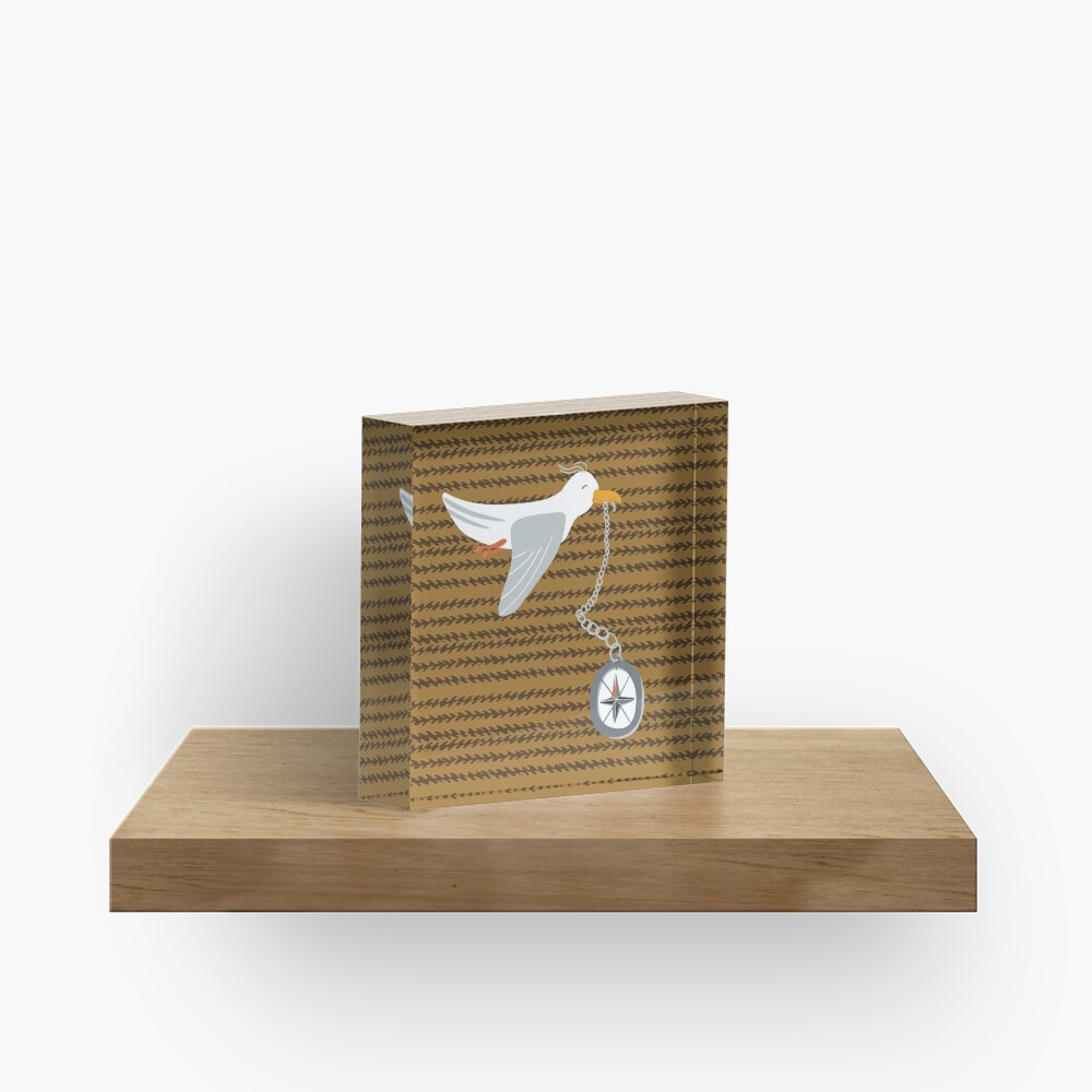 Funny seagull fleeing with compass in beak Acrylic Block