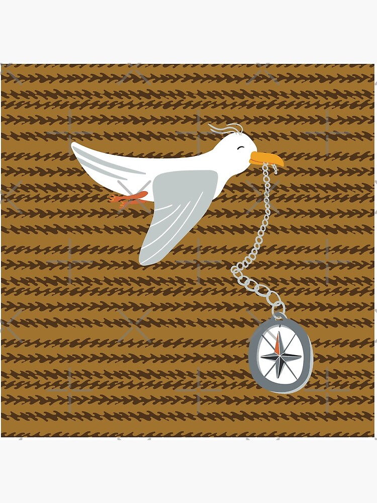 Funny seagull fleeing with compass in beak by nobelbunt