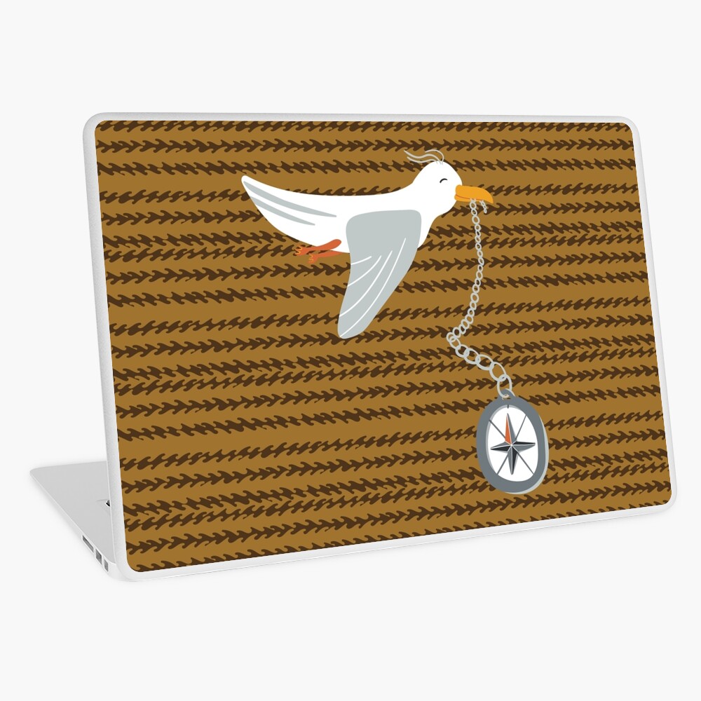 Funny seagull fleeing with compass in beak Laptop Skin