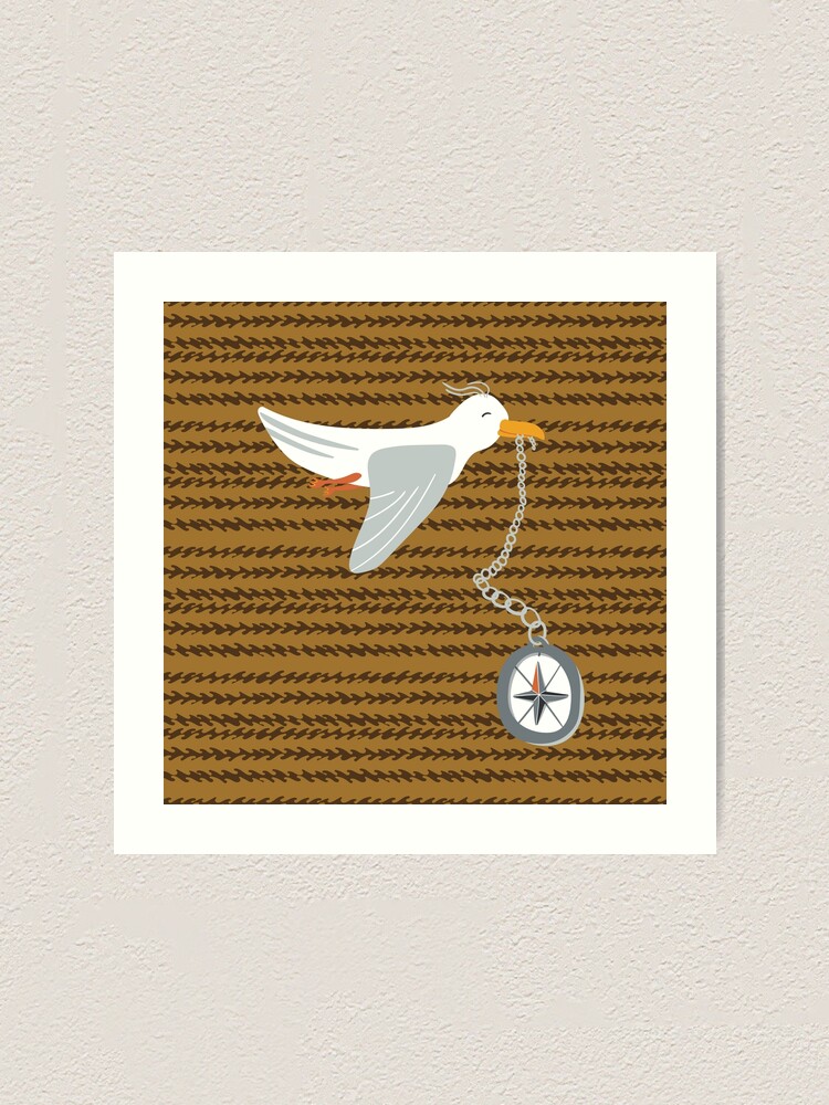 Alternate view of Funny seagull fleeing with compass in beak Art Print