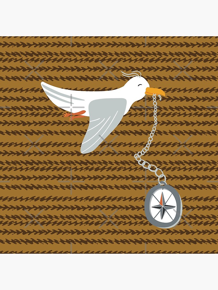 Funny seagull fleeing with compass in beak by nobelbunt
