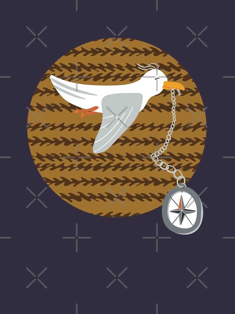 Funny seagull fleeing with compass in beak by nobelbunt