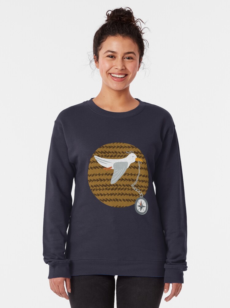 Alternate view of Funny seagull fleeing with compass in beak Pullover Sweatshirt