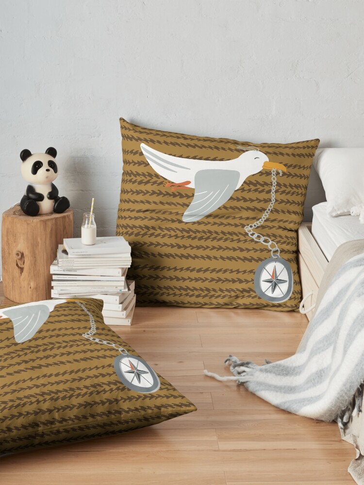 Alternate view of Funny seagull fleeing with compass in beak Floor Pillow