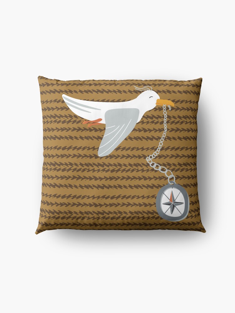 Alternate view of Funny seagull fleeing with compass in beak Floor Pillow