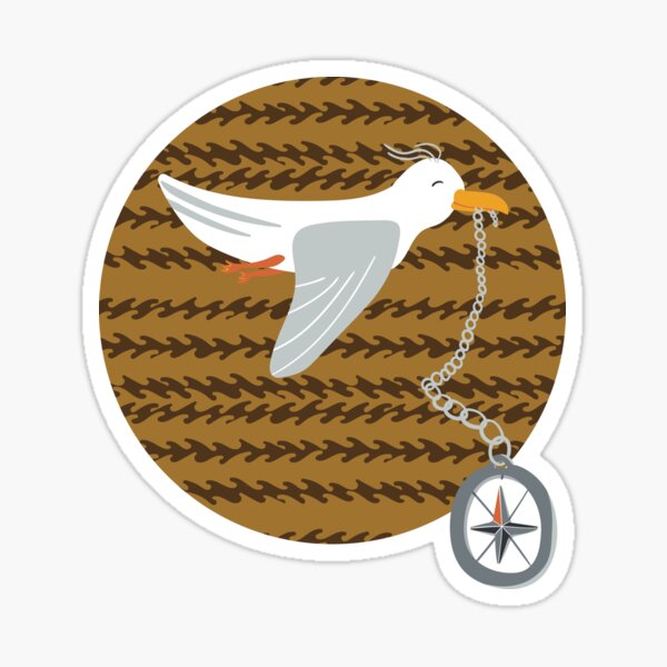 Funny seagull fleeing with compass in beak Sticker